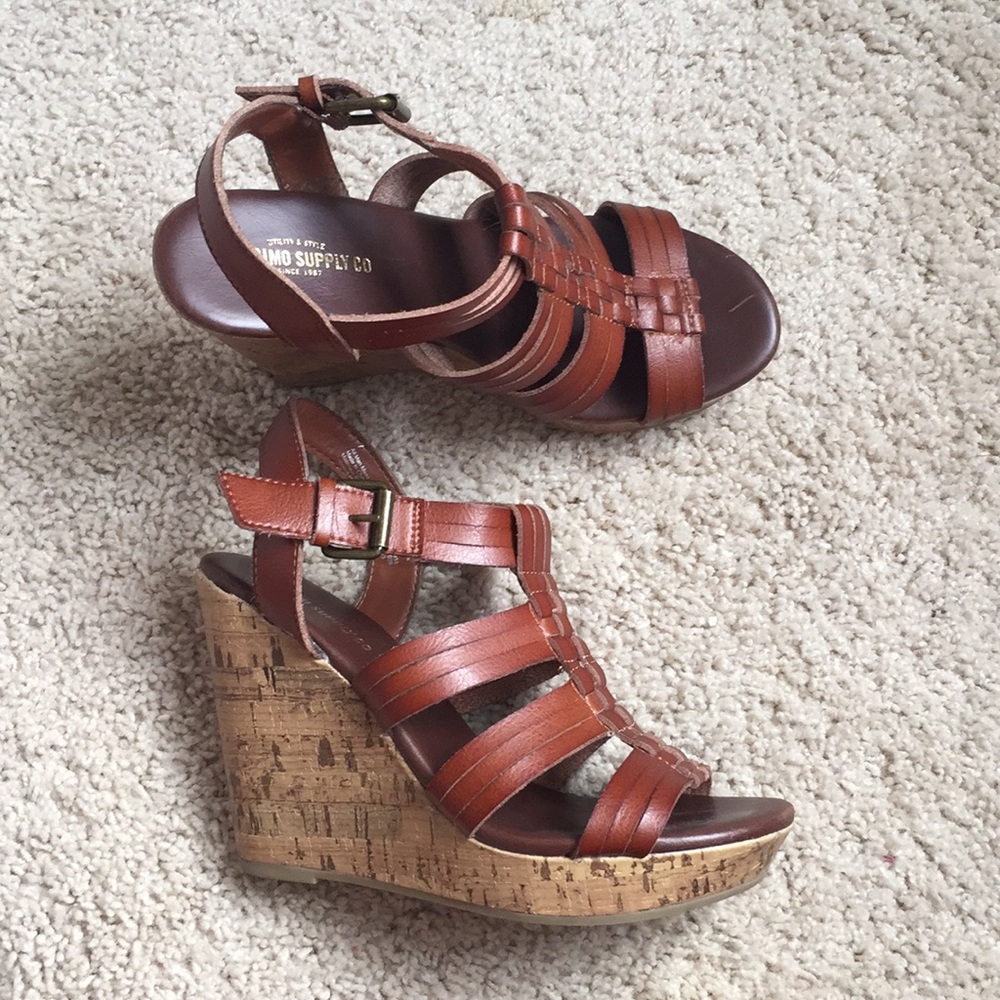 Cork strappy wedges